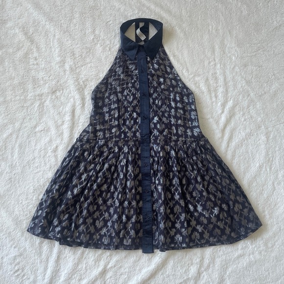Free People Dresses & Skirts - NWT Free People New Romantics Night Comb Metallic Navy Silver Mini Dress Size XS